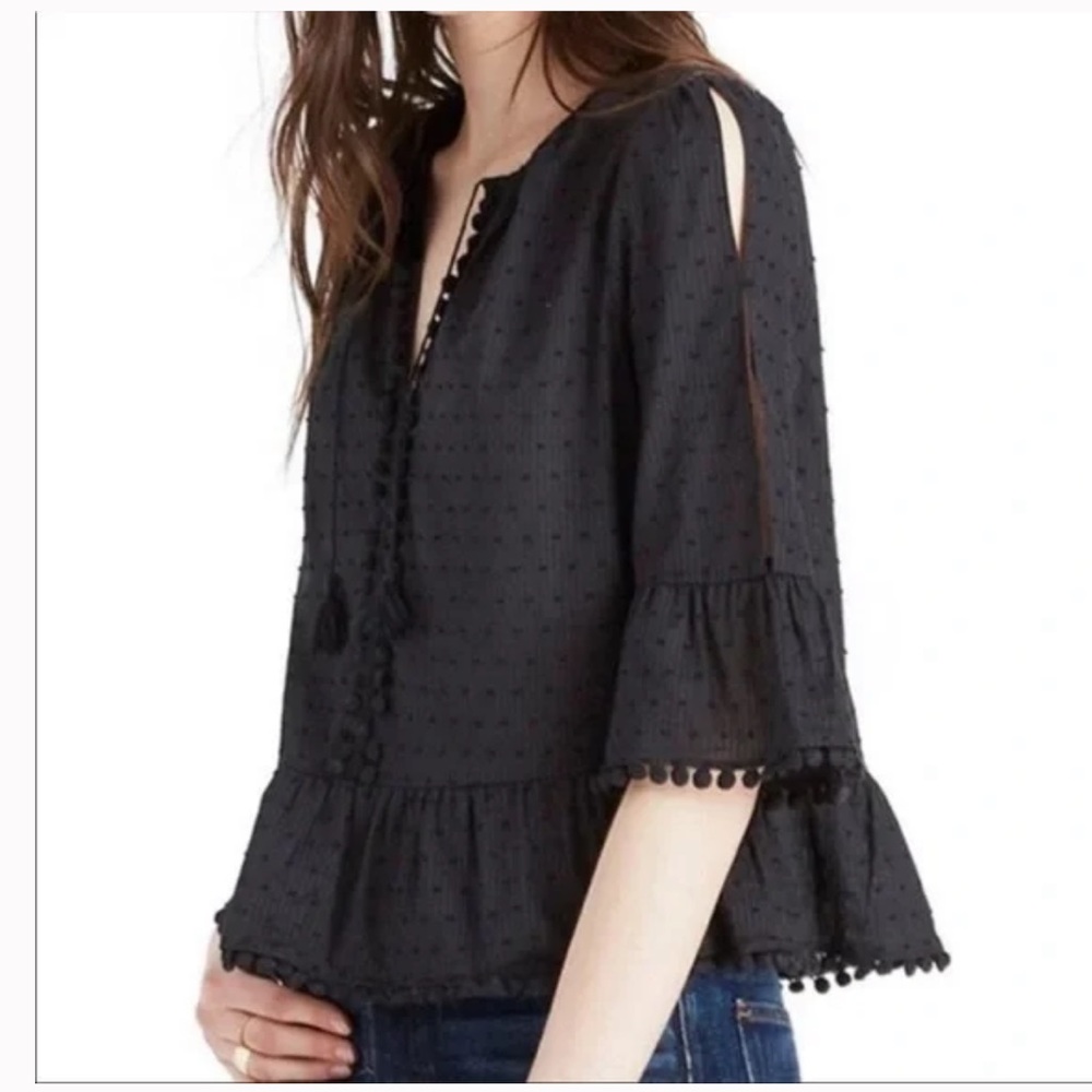 Madewell Peekaboo Pom-pom Top-Black